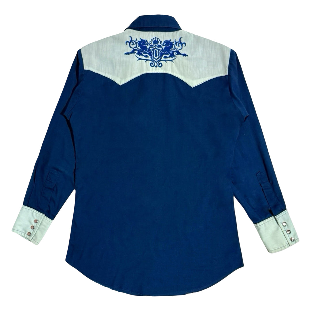 1960’S DEE CEE WESTERNWEAR MADE IN USA EMBROIDERED CONTRAST WESTERN PEARL SNAP L/S B.D SHIRT LARGE