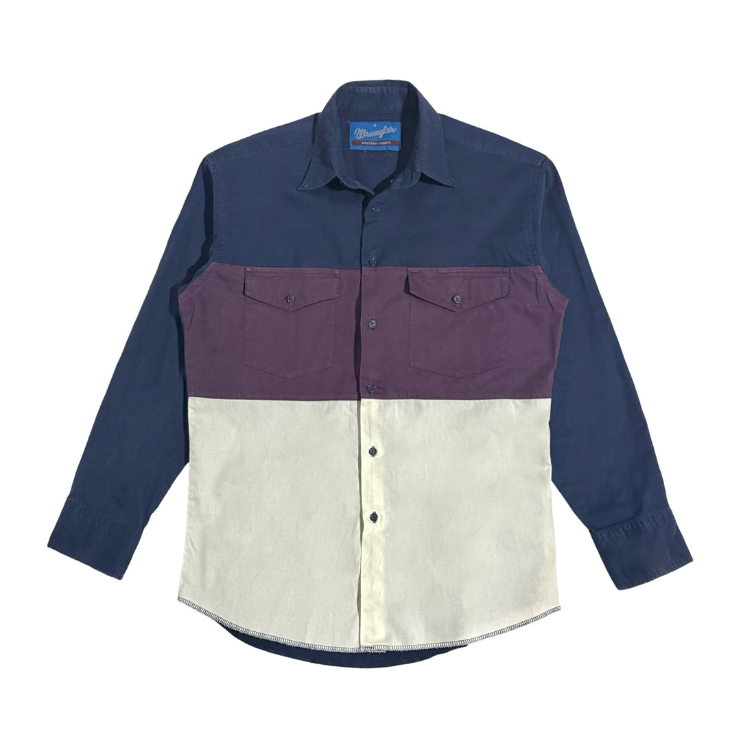 1990’S WRANGLER MADE IN USA COLORBLOCK WESTERN PEARL SNAP L/S B.D. SHIRT LARGE