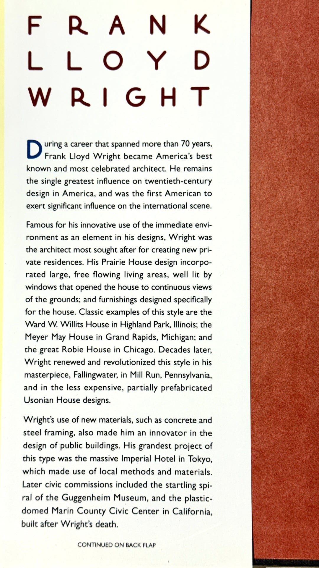 FRANK LLOYD WRIGHT ARCHITECTURE BOOK