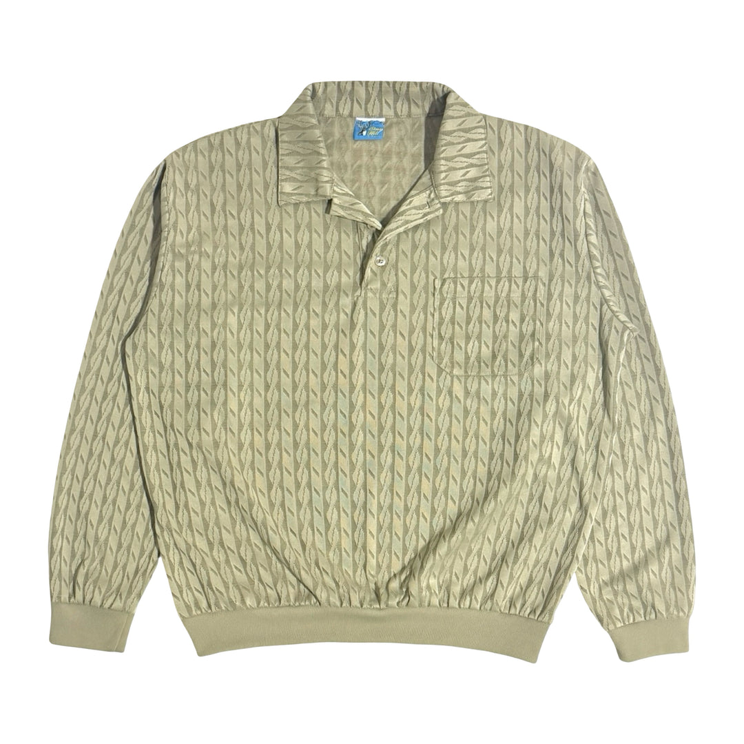 1980’S STAG HILL MADE IN USA CROPPED KNIT STRIPED L/S B.D. POLO SHIRT LARGE