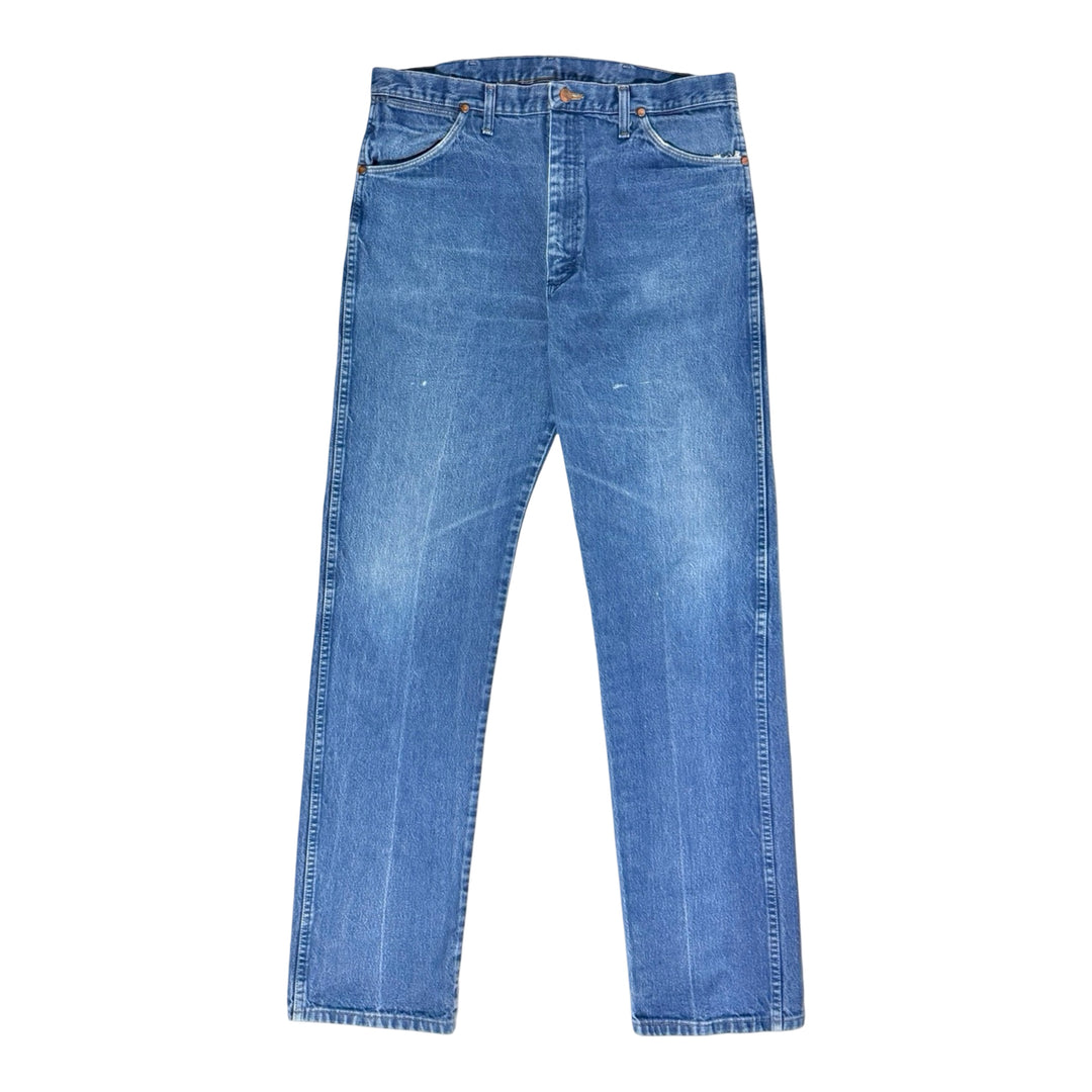 1990’S WRANGLER 13MWZ FADED LIGHT WASH COWBOY CUT DENIM JEANS 32 X 36