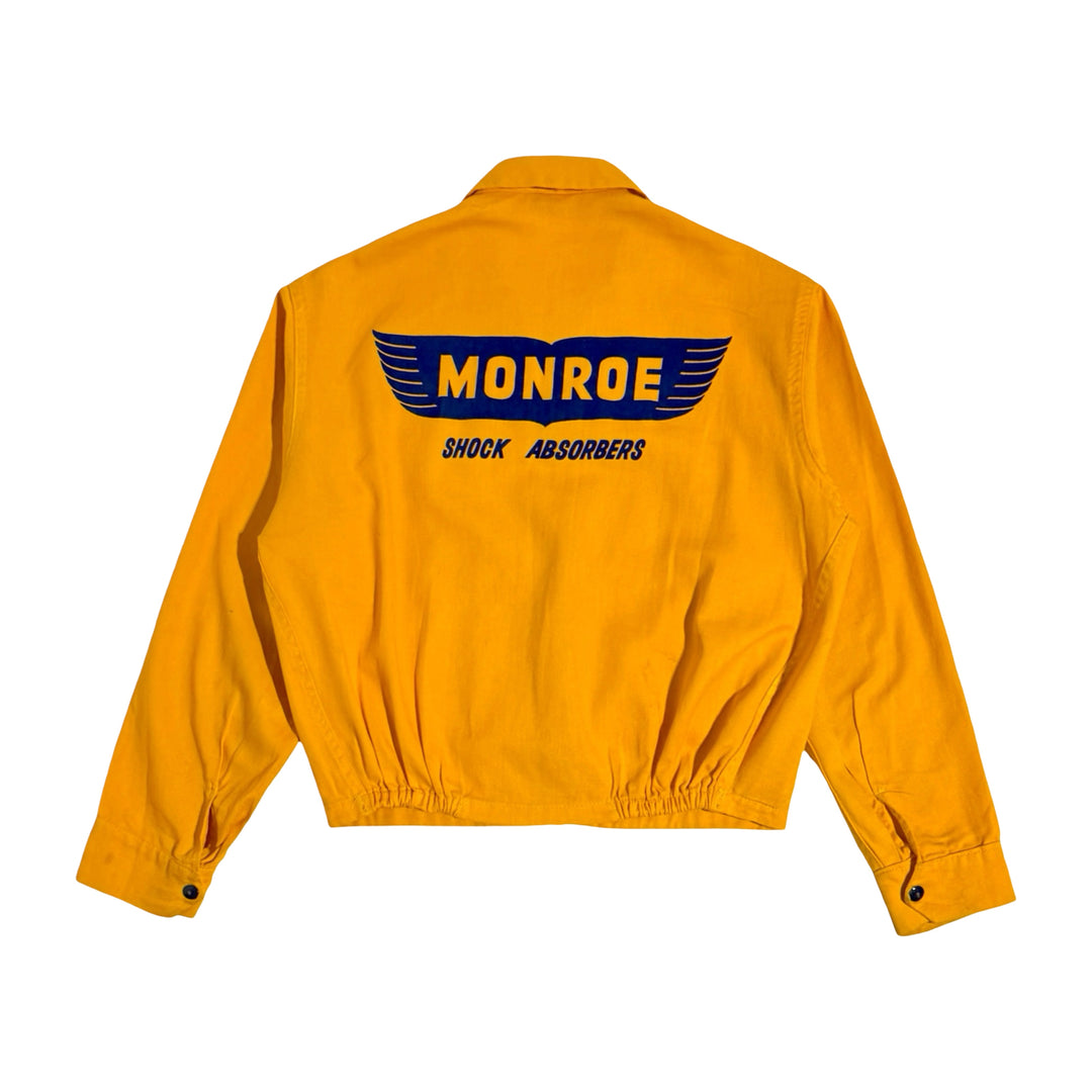 1940’S ALL STAR DETROIT UNION MADE IN USA CROPPED “MONROE SHOCK ABSORBERS” FLOCKED LOGO RACING JACKET LARGE