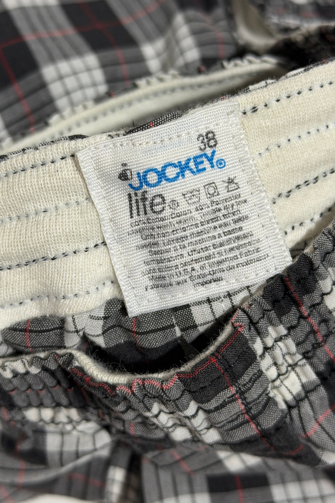 1980’S JOCKEY LIFE MADE IN USA PLAID 3” BOXER SHORTS LARGE