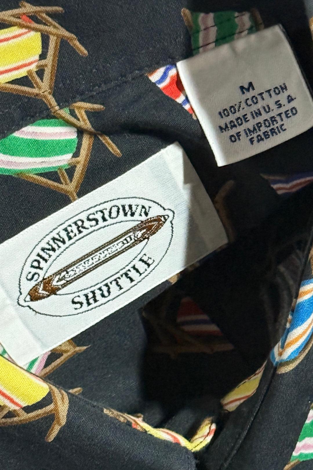 1990’S SPINNERSTOWN SHUTTLE MADE IN USA BEACH CHAIRS PRINT CAMP COLLAR S/S B.D. SHIRT LARGE