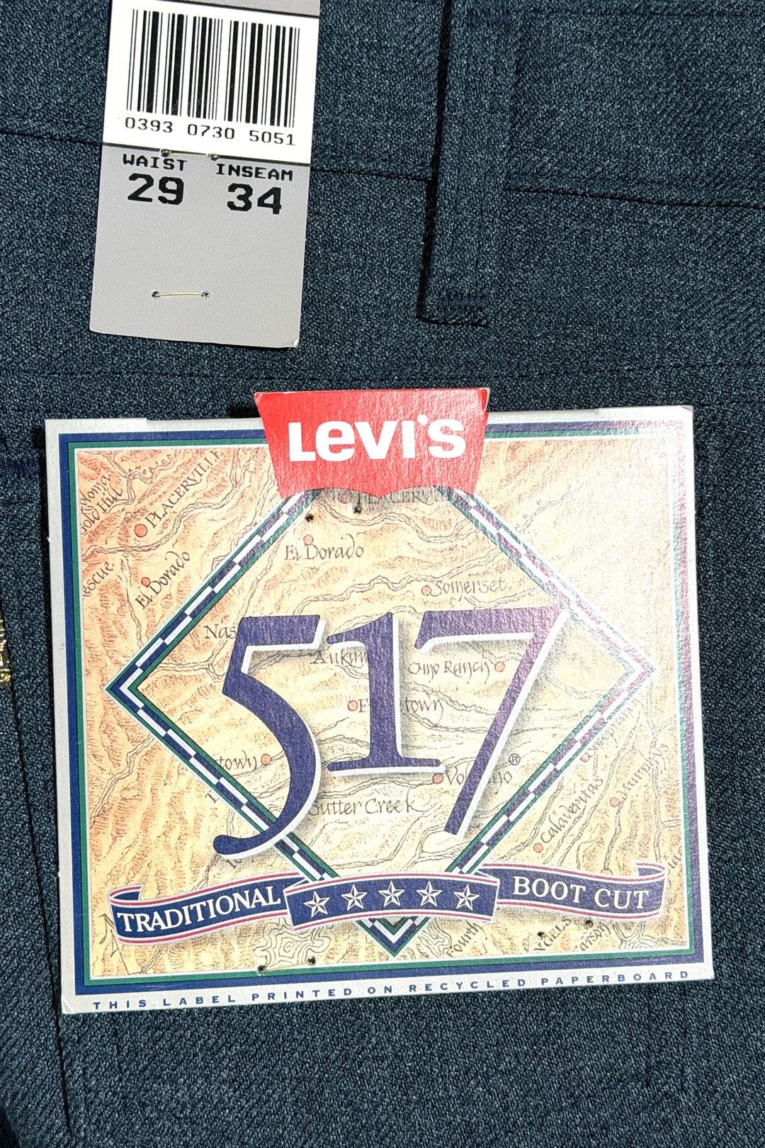 1990’S DEADSTOCK LEVI’S 517 MADE IN USA MARLED DARK BLUE WESTERN BOOTCUT PANTS 28 X 30