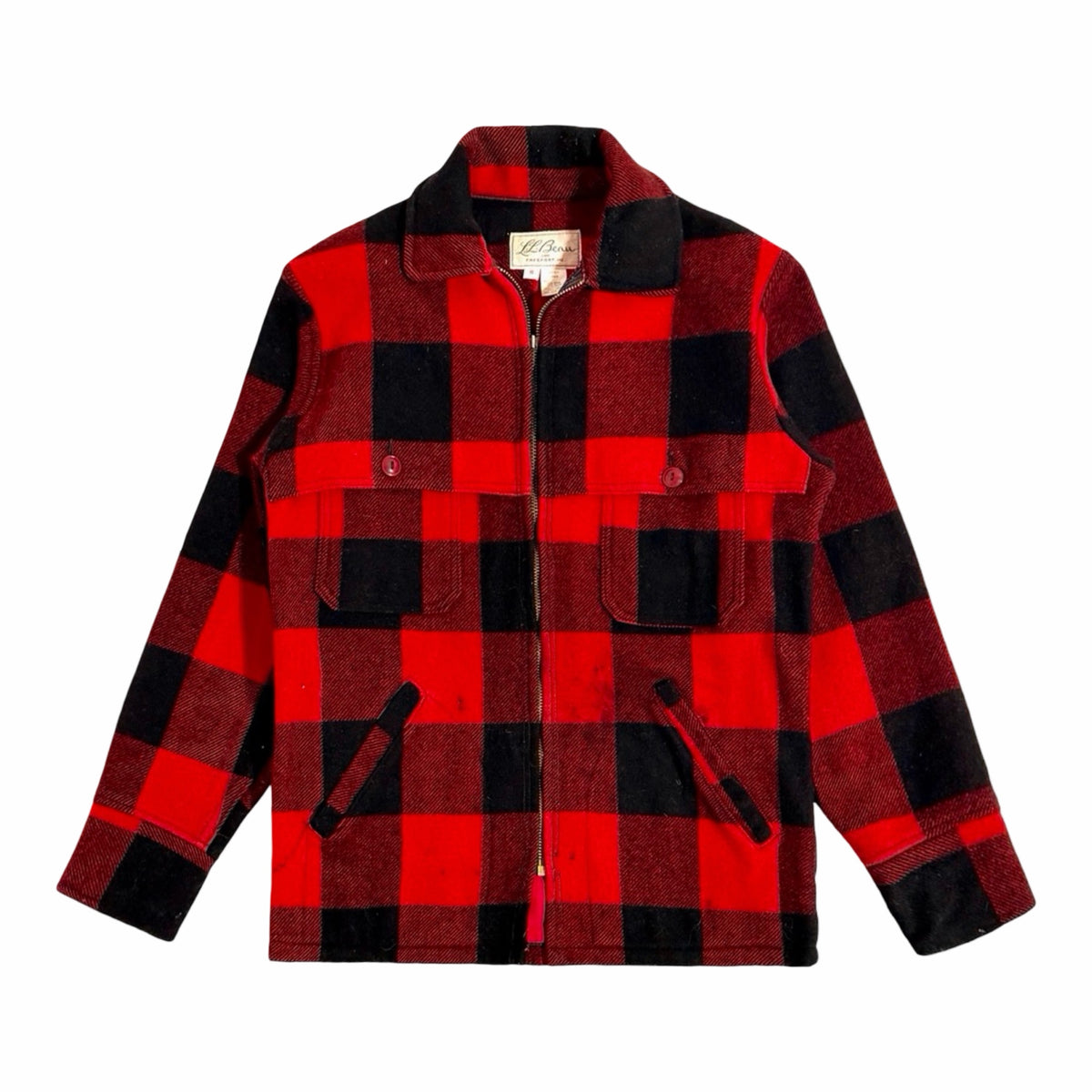 LL Bean red and black buffalo plaid wool field jacket front