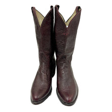 Cargar imagen en el visor de la galería, 1980’S ELK LEATHER MADE IN USA BLACK CHERRY COWBOY BOOTS 11.5
