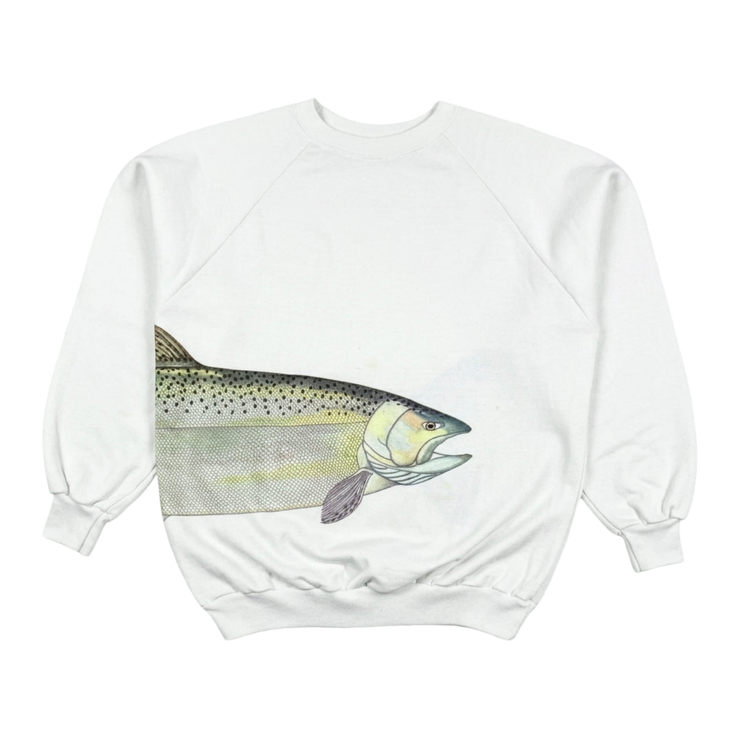 1980’S RAINBOW TROUT MADE IN USA RAGLAN SLEEVE FLEECE CREWNECK SWEATER X-LARGE