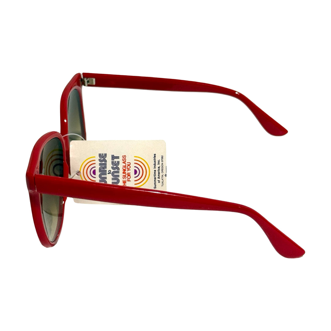 1980’S DEADSTOCK SUNRISE TO SUNSET MADE IN USA OVERSIZED RED FRAME SMOKE GRADIENT LENSE SUNGLASSES