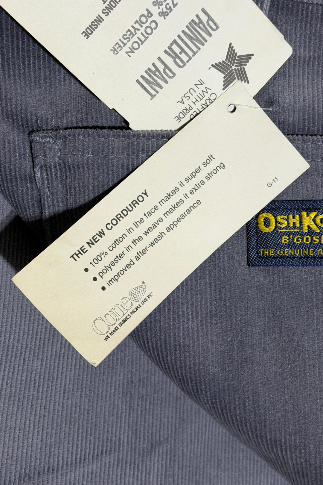 1980’S DEADSTOCK OSH KOSH B’GOSH MADE IN USA GRAY CORDUROY CARPENTER PAINTER PANTS 32 X 32