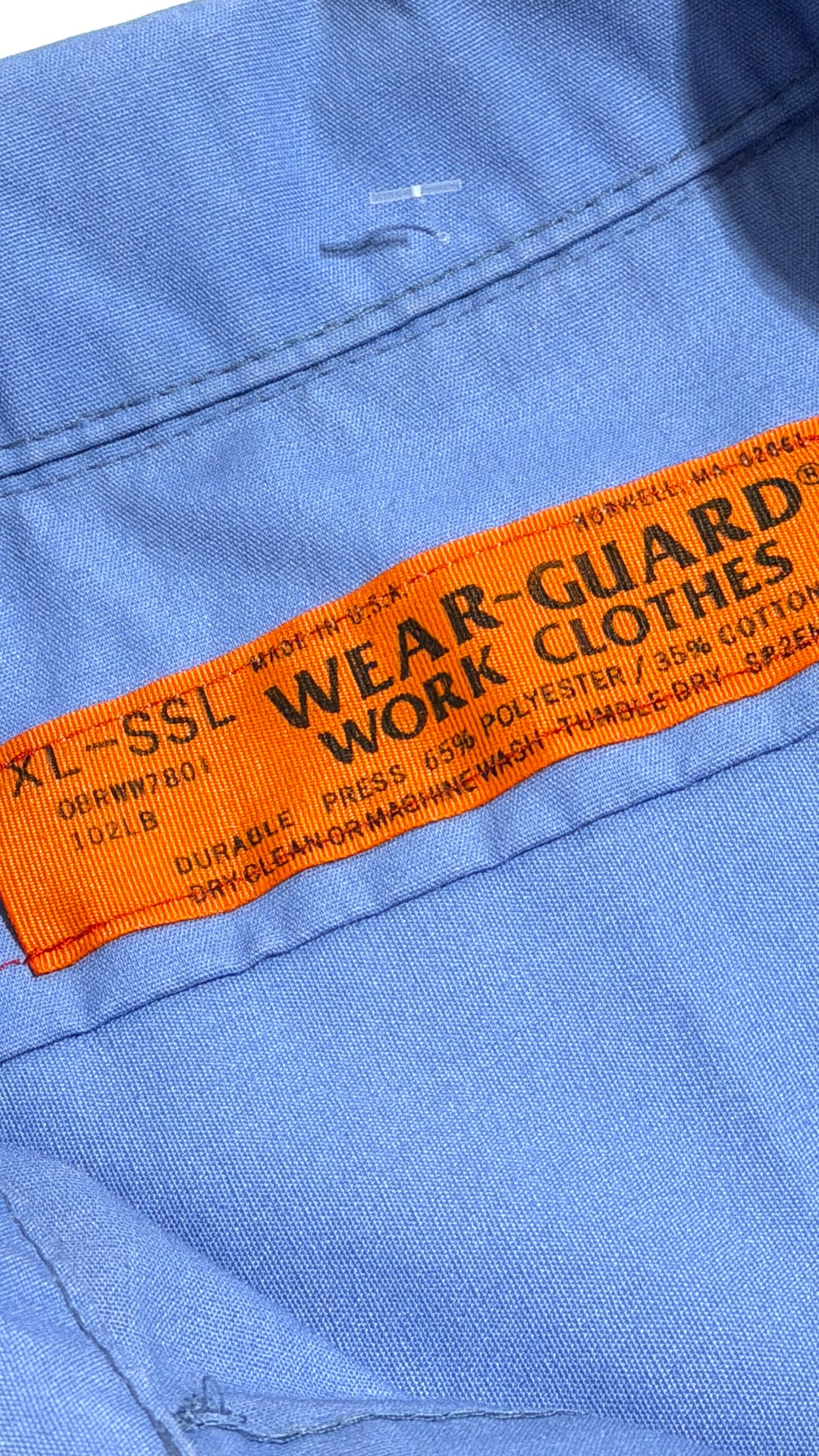 1980’S WEAR-GUARD MADE IN USA CROPPED BLUE SANTA FE RAILWAYS S/S B.D. WORK SHIRT X-LARGE