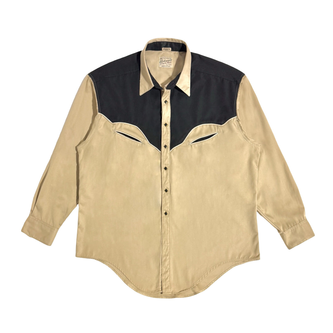 1990’S ROCKMOUNT RANCH WEAR MADE IN USA UNIVERSAL STUDIOS WARDROBE WESTERN SMILE POCKET DIAMOND PEARL SNAP B.D. SHIRT XXL