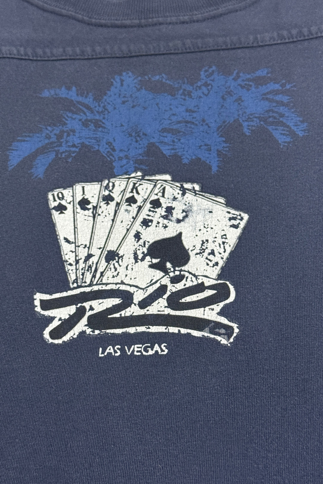 1990’S RIO LAS VEGAS MADE IN USA FADED & THRASHED NAVY TANK TOP X-LARGE