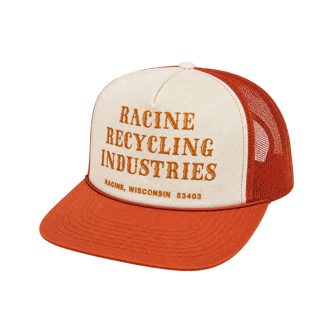 1970’S RACINE RECYCLING WHITE FOAM & ORANGE MESH TRUCKER HAT