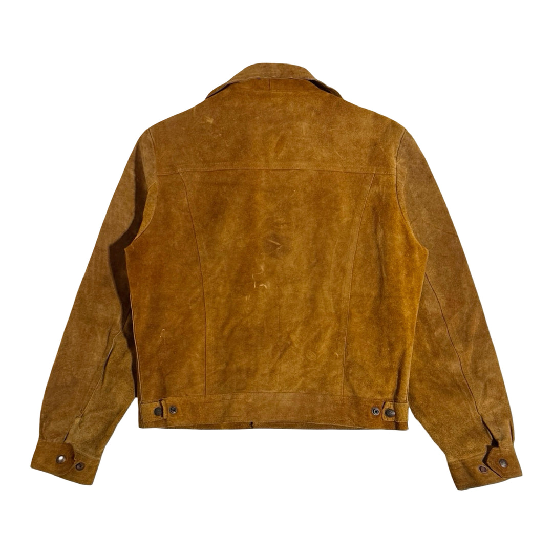 1970’S LL BEAN MADE IN USA CROPPED HONEY SUEDE LEATHER TYPE III TRUCKER JACKET LARGE
