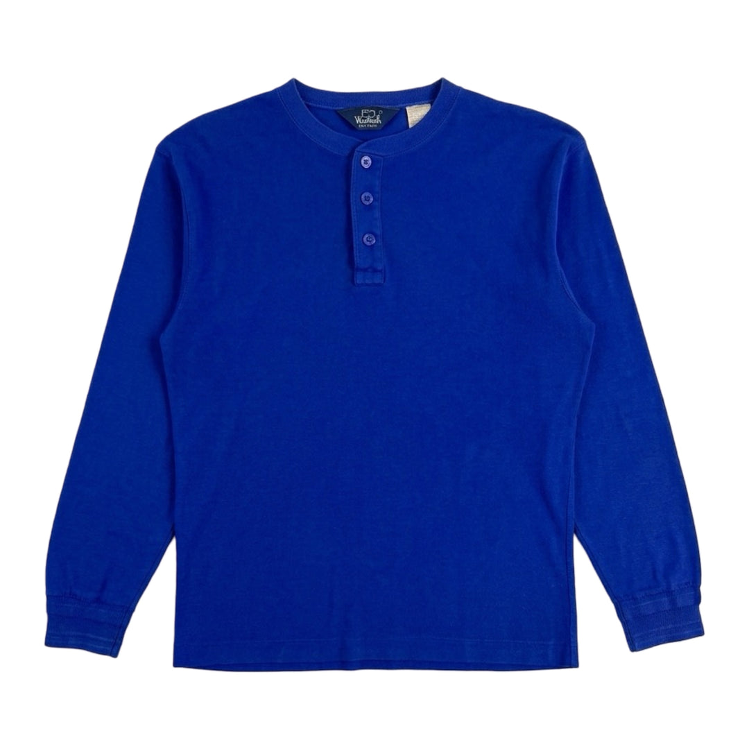 1980’S WOOLRICH MADE IN USA BLUE HENLEY L/S SHIRT LARGE