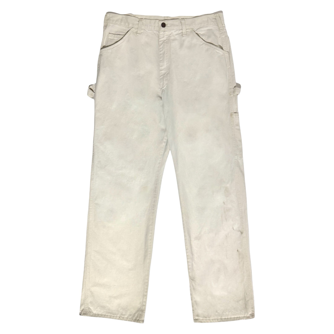 1970’S DICKIES MADE IN USA OFF WHITE DROP CLOTH PAINTER CARPENTER WORKWEAR PANTS 36 X 32