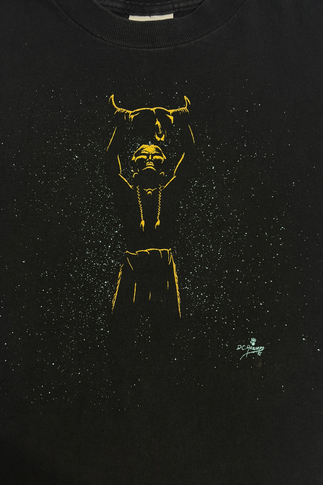 1990’S NATIVE AMERICAN NIGHT SKY MADE IN USA FADED BLACK SINGLE STITCH S/S T-SHIRT LARGE