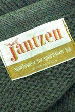 Load image into Gallery viewer, 1960’S JANTZEN MADE IN USA CROPPED MARLED GREEN SUEDE ACCENT WOOL CARDIGAN SWEATER LARGE
