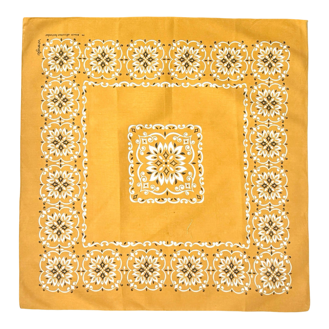 1970’S WRANGLER MADE IN USA SELVEDGE COLORFAST YELLOW PAISLEY BANDANA