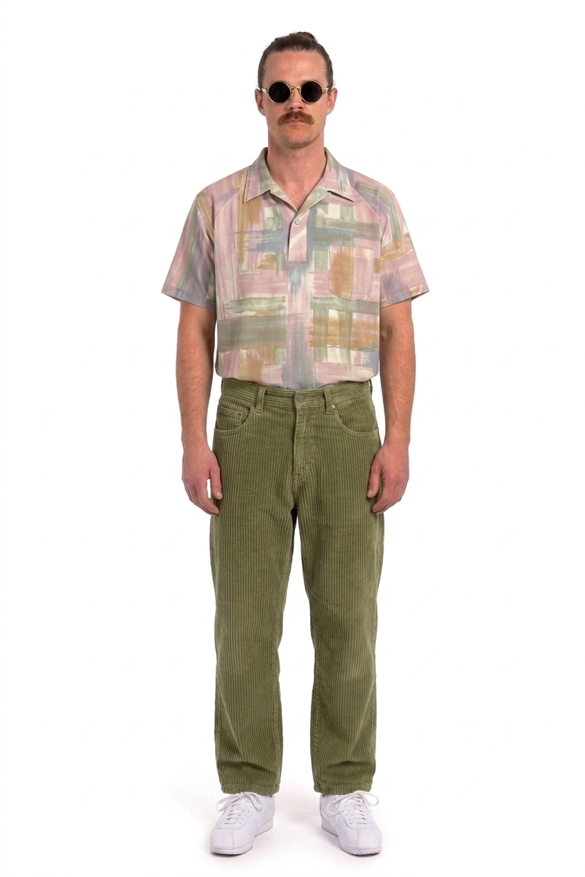 1970’S LILLY DACHÉ MADE IN USA PASTEL BRUSH STROKE PRINTED S/S POLO B.D. SHIRT LARGE