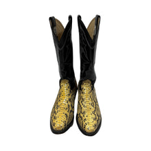 Load image into Gallery viewer, 1960’S LARRY MAHAN MADE IN USA PYTHON CONTRAST COWBOY BOOTS 9
