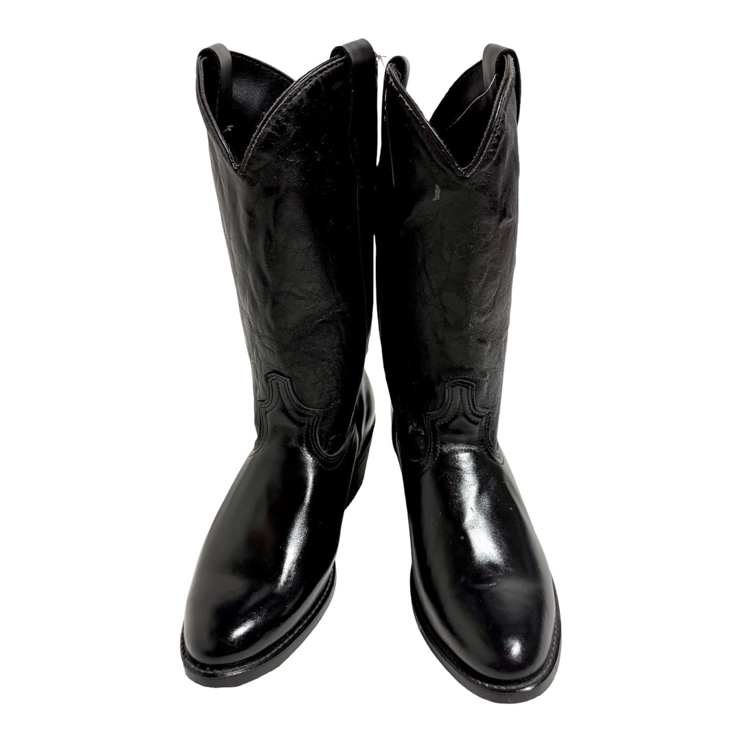 1970’S DEADSTOCK MADE IN USA BLACK ROPER STYLE LEATHER COWBOY BOOTS 9