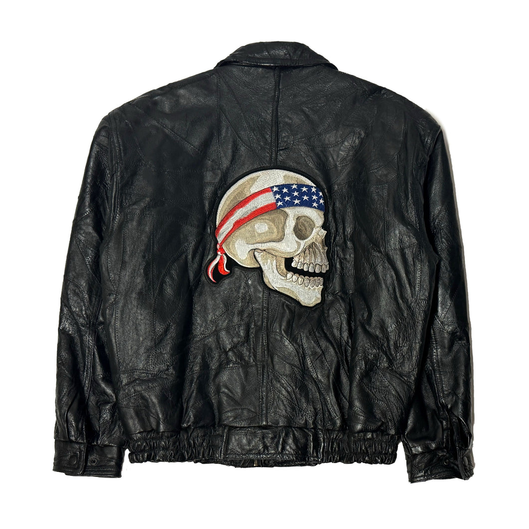 1990’S SKULL EMBROIDERED PATCHWORK LEATHER JACKET LARGE