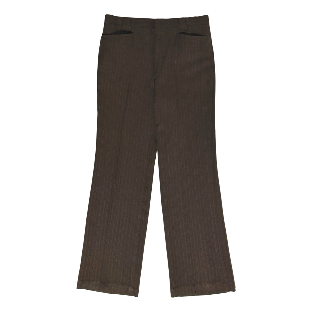 1960’S LASSO WESTERNWEAR MADE IN USA “DALLAS” WESTERN BROWN STRIPED FLARED LEG SUIT 44R