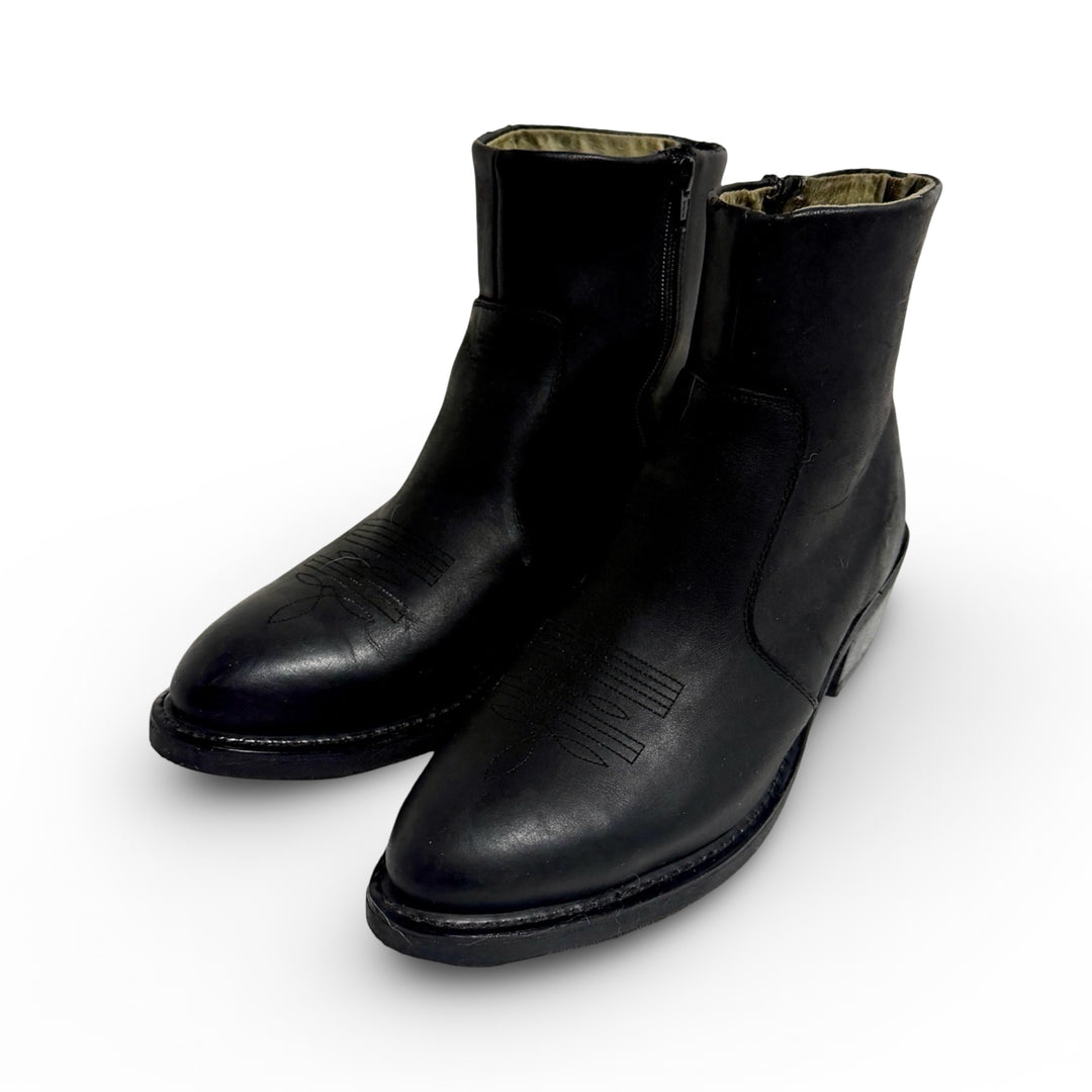 1990’S DURANGO BLACK EMBROIDERED LEATHER SIDE ZIP SLIM ANKLE COWBOY BOOT