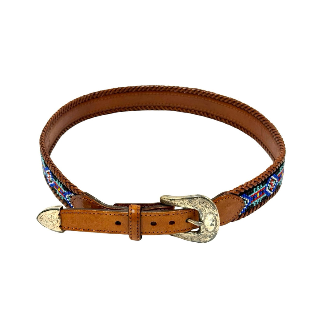 1990’S EDDIE BAUER WESTERN BEADED LEATHER BELT 34