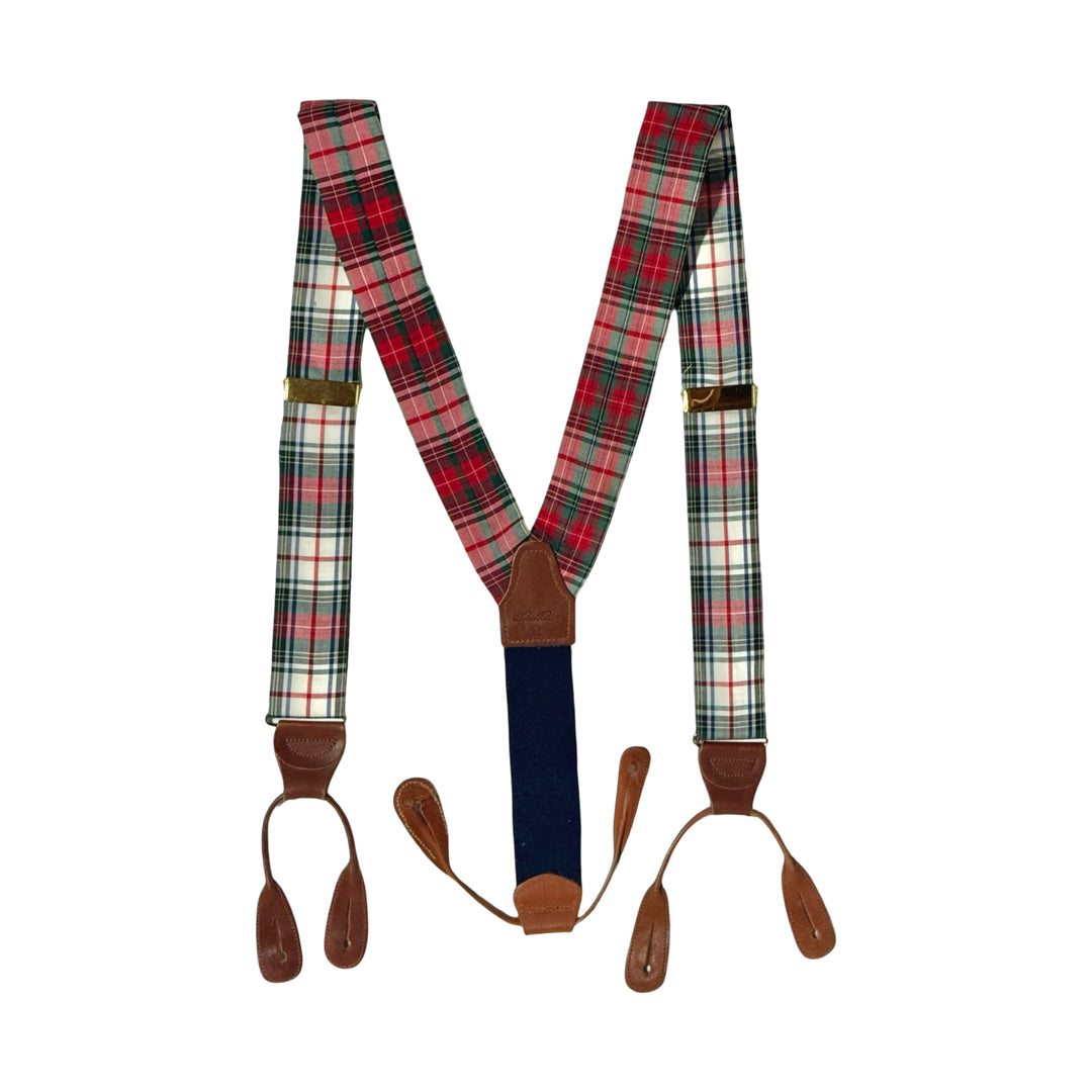 1980’S BROOKS BROTHERS MADE IN ENGLAND TARTAN PLAID REPAIRED LEATHER BRACES