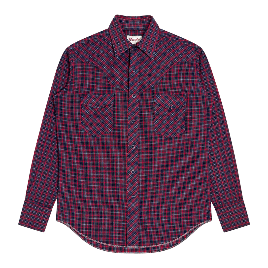 1970’S WRANGLER MADE IN USA FADED &amp; THRASHED PLAID WESTERN PEARL SNAP L/S B.D. SHIRT LARGE