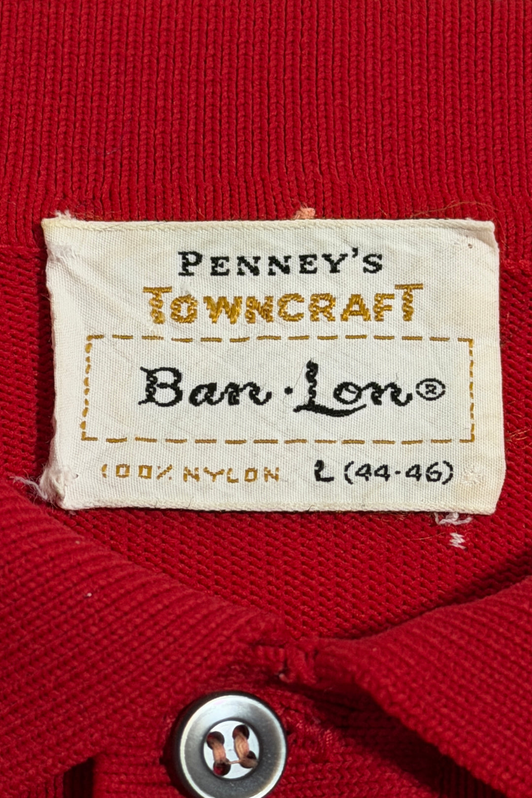 1950’S PENNEY’S TOWNCRAFT MADE IN USA CROPPED KNIT BAN•LON S/S B.D. POLO SHIRT LARGE