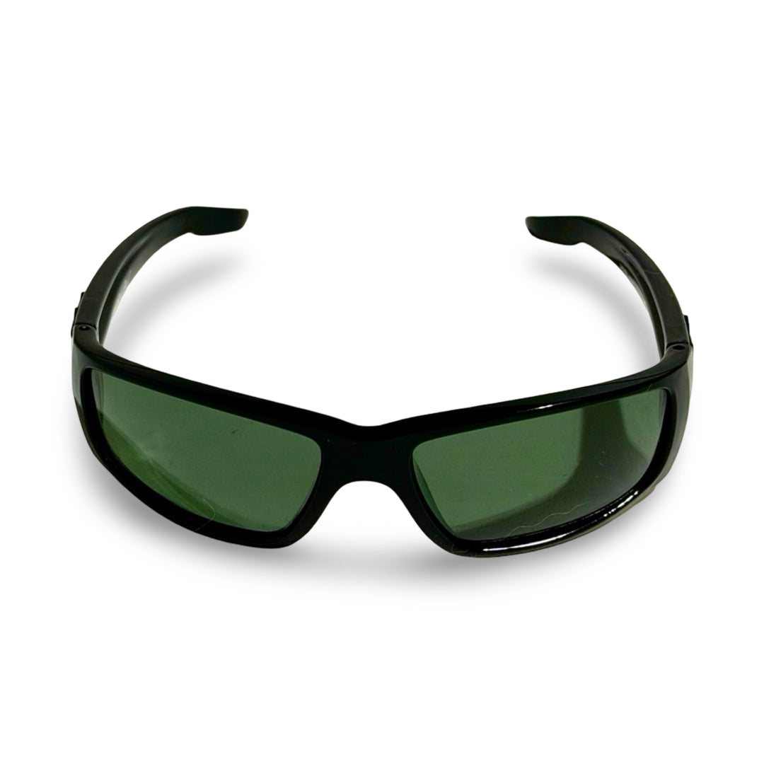 2000’S JIMMY HOUSTON BLACK ACETATE WRAPAROUND FRAME WITH BLACK LENSE SUNGLASSES