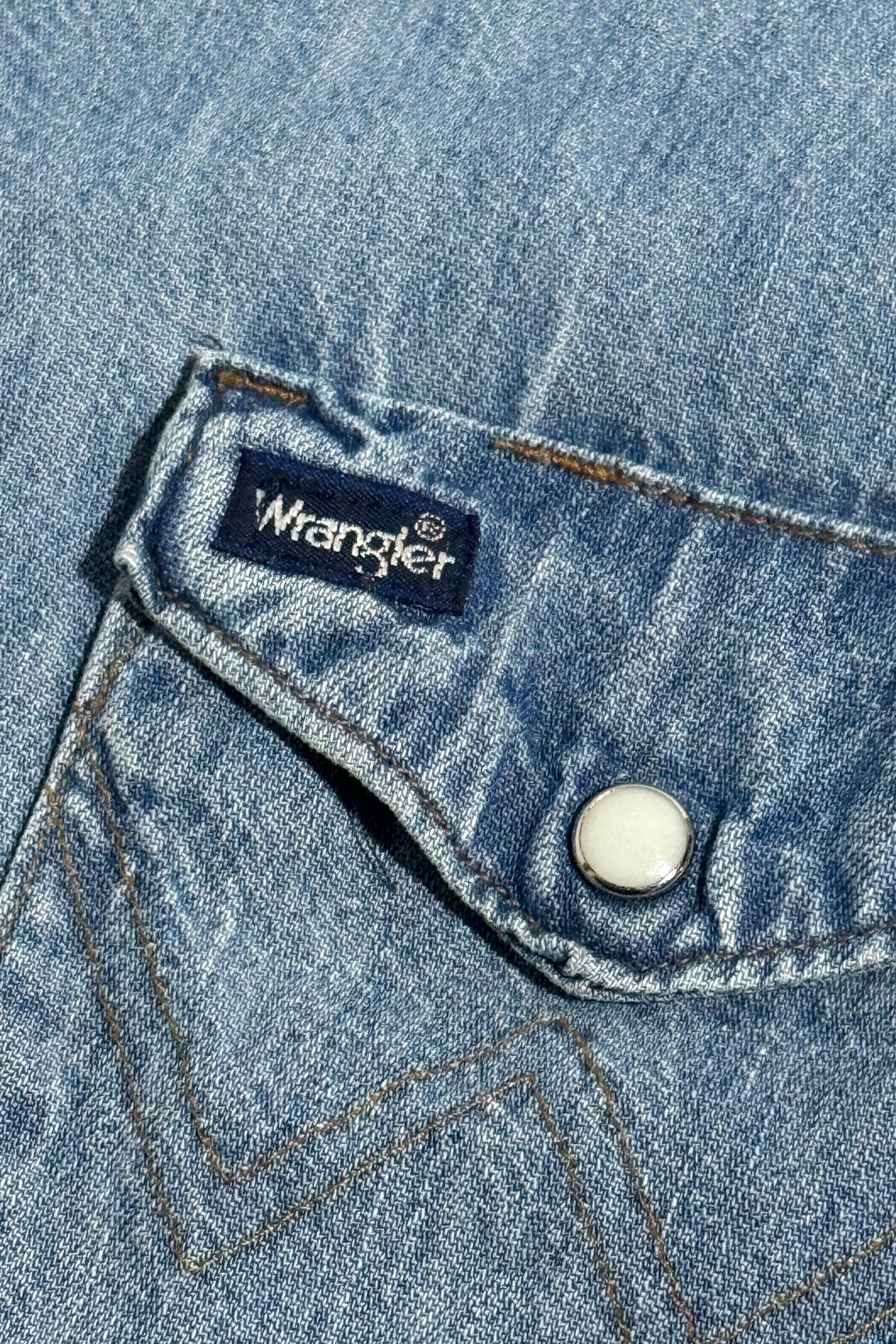 MASK X WRANGLER MADE IN USA HAND CHAINSTITCHED WESTERN FADED LIGHT WASH DENIM WESTERN PEARL SNAP L/S B.D. SHIRT S-XXL