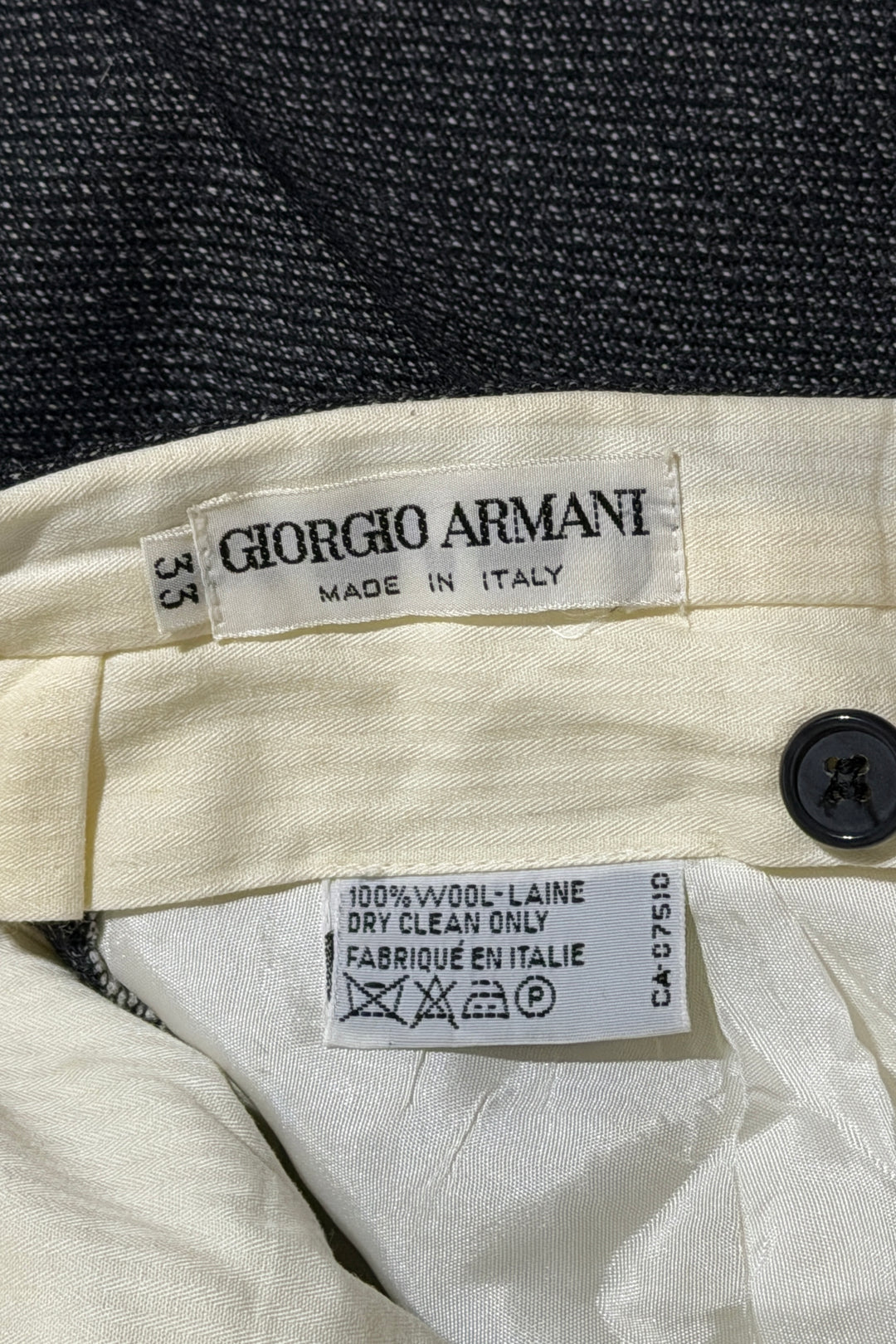 1980’S GIORGIO ARMANI MADE IN ITALY WOVEN SALT &amp; PEPPER WOOL HIGH WAISTED PLEATED WIDE LEG TROUSER PANTS 32 X 30