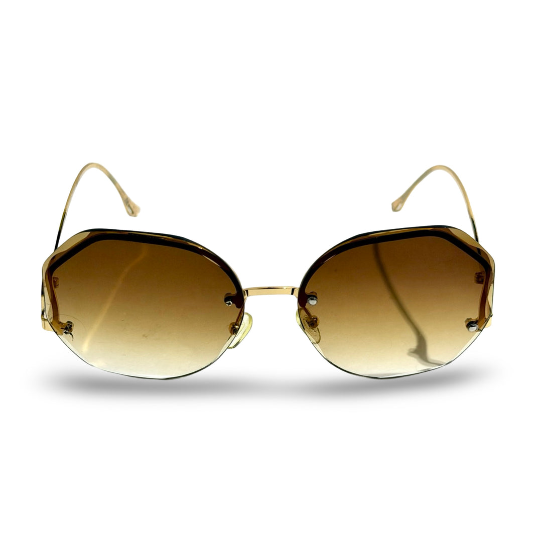 1970’S GOLD RIMLESS OCTAGON GRADIENT BROWN LENS SUNGLASSES