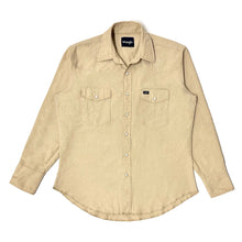 Load image into Gallery viewer, 1990’S WRANGLER MADE IN THE USA TAN CHAMBRAY PEARL SNAP L/S B.D. SHIRT LARGE
