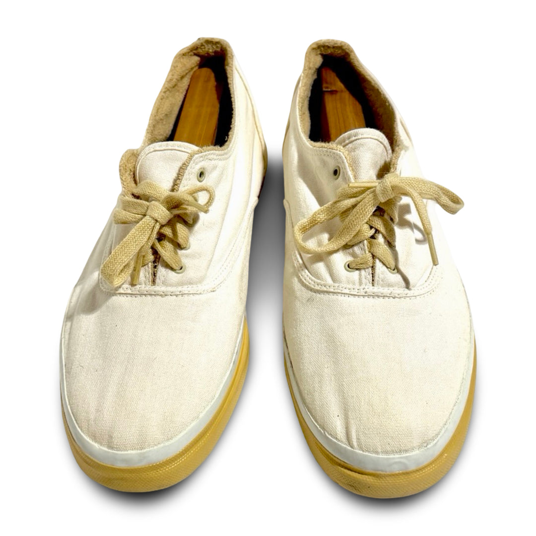 1950’S FOR•SPORT MADE IN USA US NAVY CVO STYLE FRENCH TERRY LINED WHITE CANVAS OXFORD BOAT SHOES 10