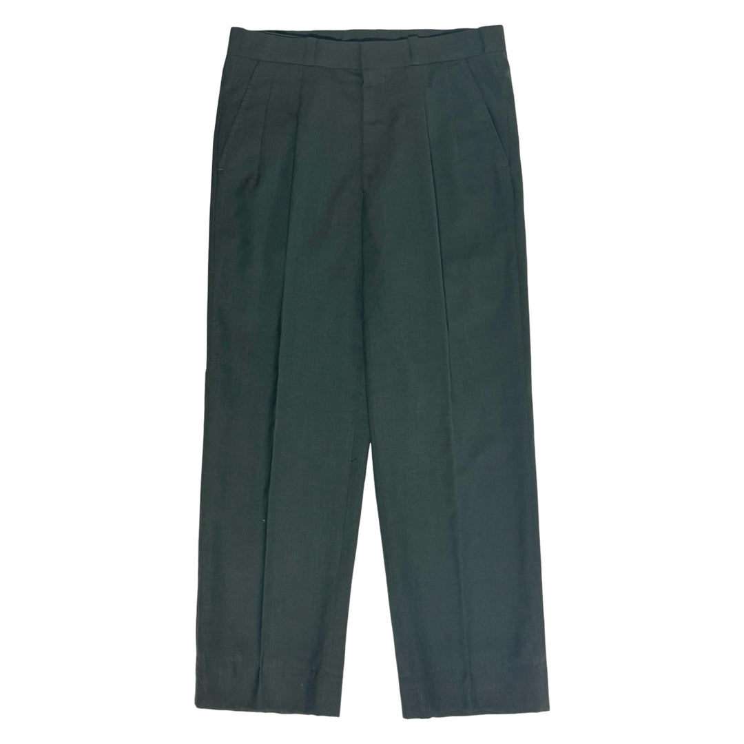 1950’S EMERALD SHARKSKIN MADE IN USA FLAT FRONT WOOL BLEND PANTS 32 X 28