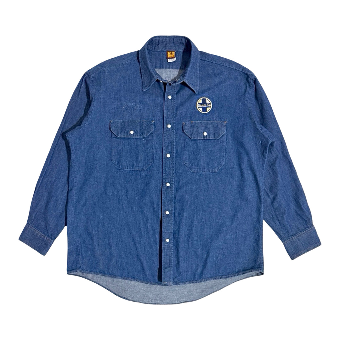 1980’S BIG BEN MADE IN USA WESTERN DENIM PEARL SNAP L/S B.D. WORK SHIRT X-LARGE
