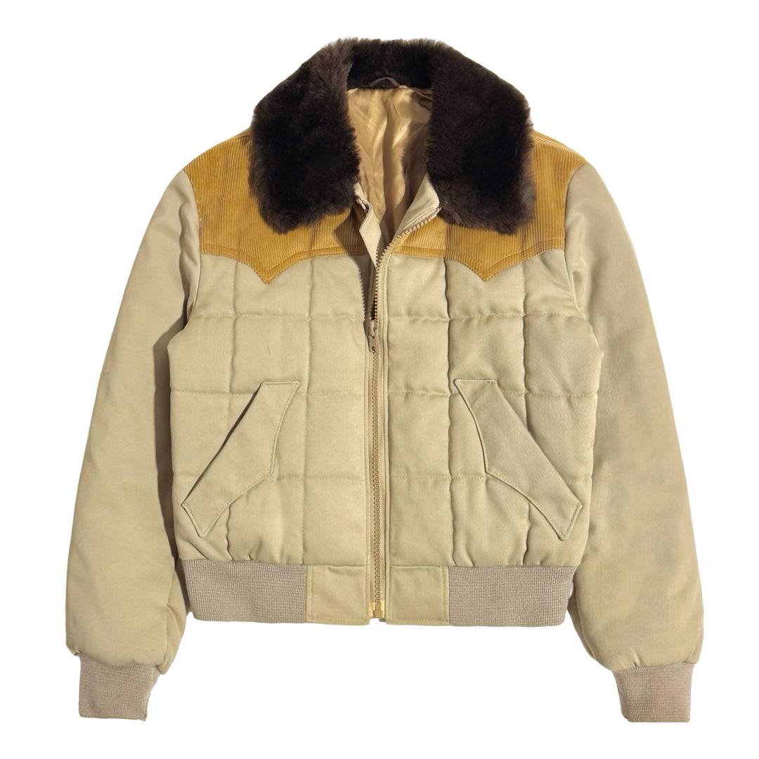 1970’S DEADSTOCK STETSON MADE IN USA CROPPED CORDUROY YOKE WESTERN QUILTED PUFFER JACKET X-LARGE