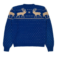 Cargar imagen en el visor de la galería, 1930’S HANDKNIT MADE IN USA REINDEER CROPPED CREWNECK SWEATER MEDIUM
