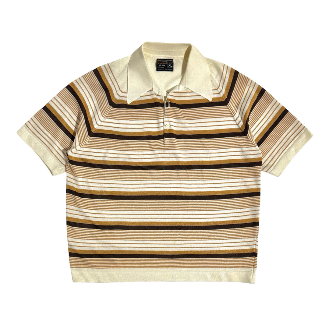 1970’S PENNEY’S MADE IN USA CROPPED STRIPED KNIT S/S POLO SHIRT LARGE