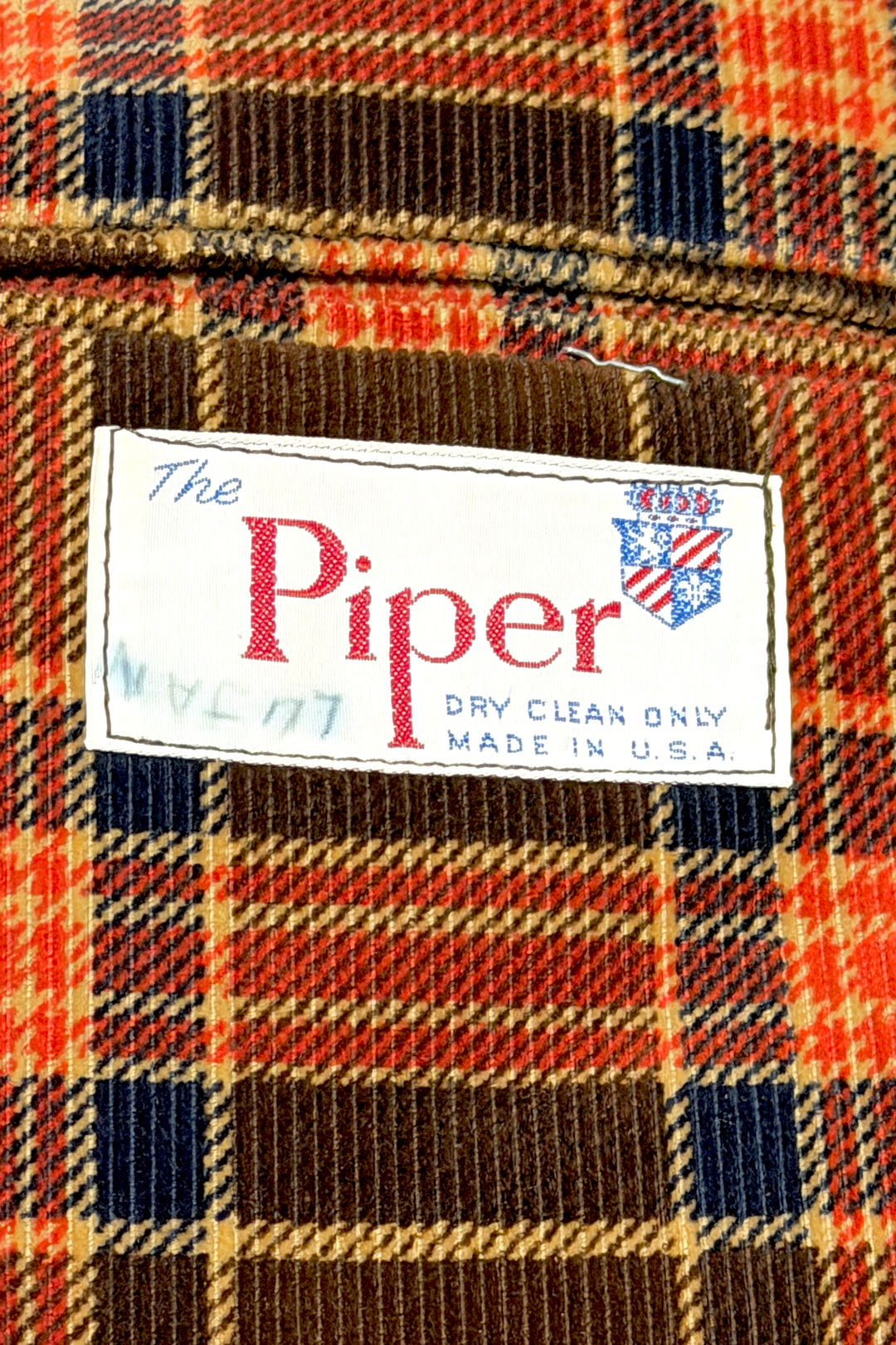 1960’S THE PIPER MADE IN USA PLAID CORDUROY WIDE LAPEL BLAZER SUIT JACKET 44R