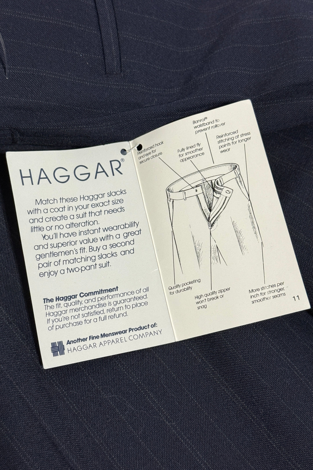 1980’S DEADSTOCK HAGGAR MADE IN USA UNHEMMED PIN STRIPE NAVY SUIT PANTS 34