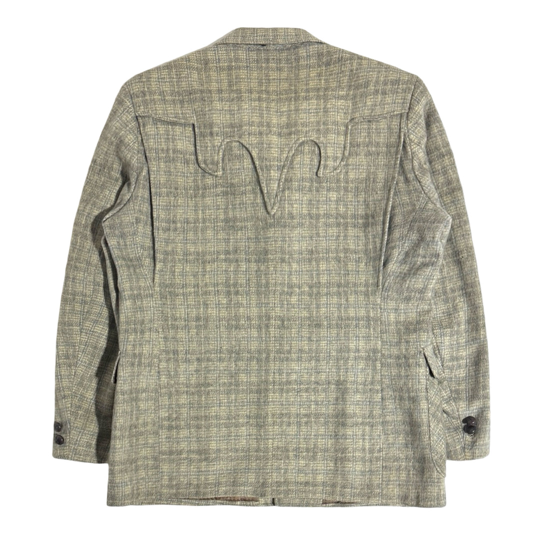 1950’S H BAR C UNION MADE IN USA PLAID “SCHUSTER” CASHMERE/MOHAIR WOOL BLEND WESTERN JACKET LARGE