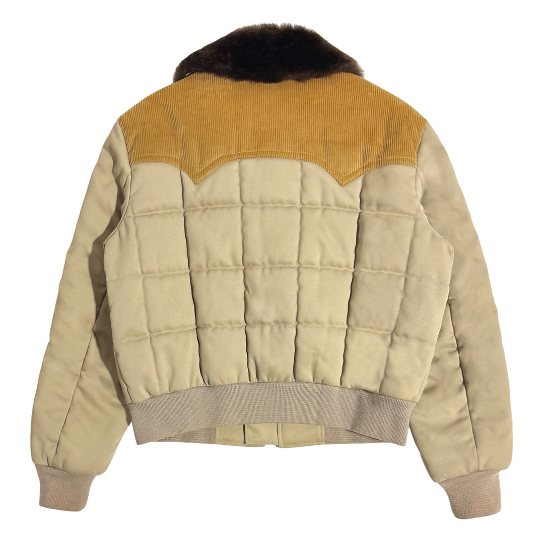 1970’S DEADSTOCK STETSON MADE IN USA CROPPED CORDUROY YOKE WESTERN QUILTED PUFFER JACKET X-LARGE