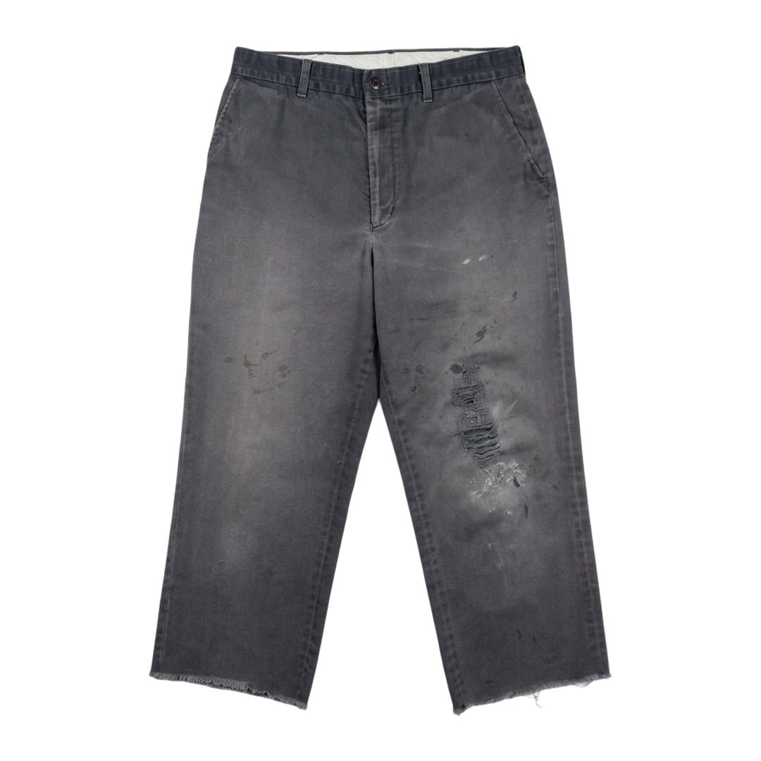 1990’S RIVERSIDE MASTER BILT MADE IN USA FADED & THRASHED COCA COLA WORKWEAR CUT OFF CHINOS 32 X 26